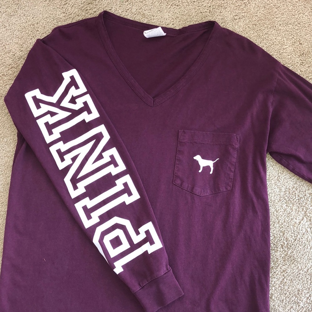 VS PINK Long Sleeve Burgundy Top - Picture 4 of 4